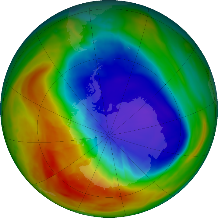 Antarctic ozone map for 26 September 2025